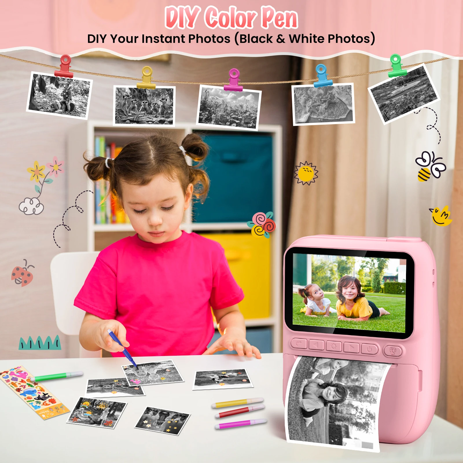 Instant Print Camera for Kids, 3.0" Kids Camera for 6-12 Year, 32MP HD 1080P Digital Camera with 3 Rolls of Printer Paper