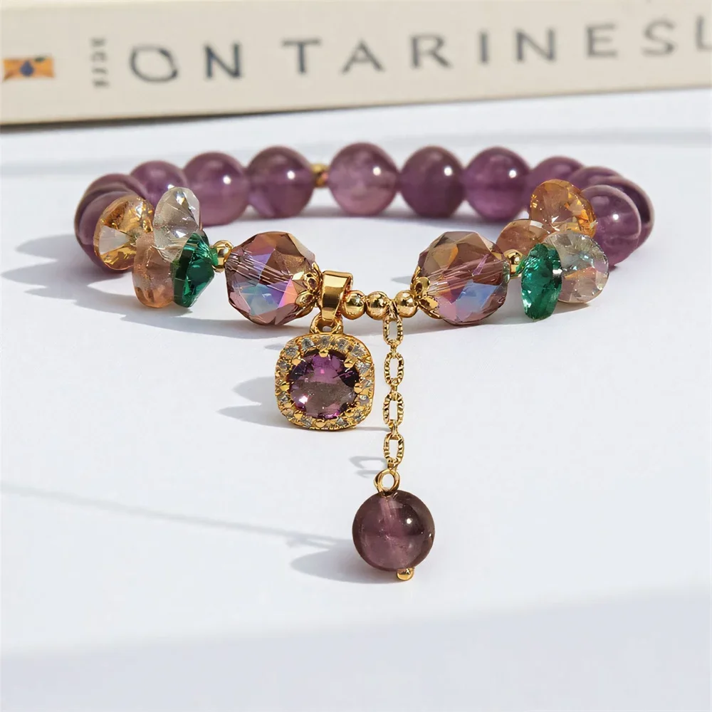 Purple Crystal Natural Bead Bracelet Niche Design Natural Stone Healing Bracelet as a Beautiful Symbolic Gift for Family Friends