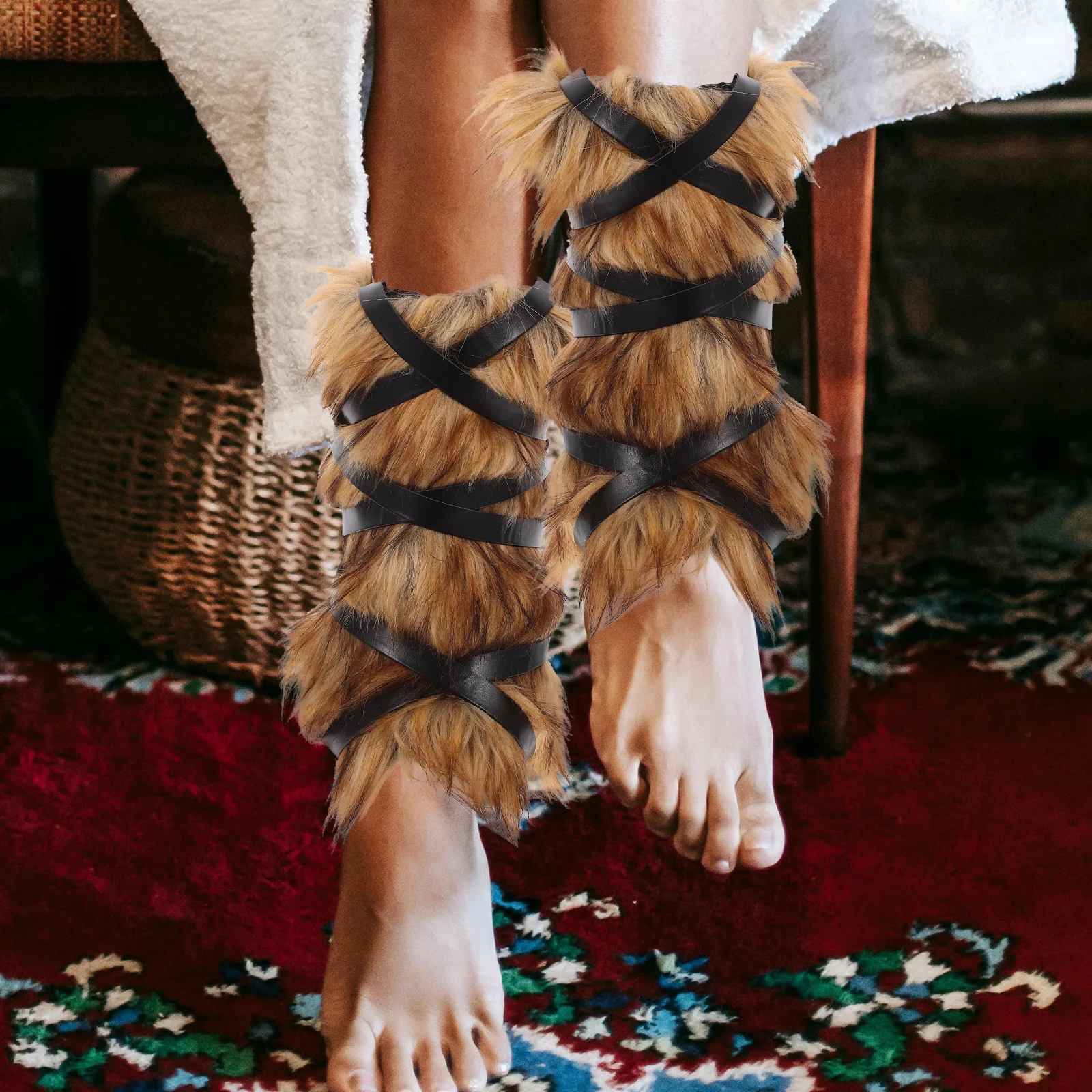 1 Paar braune Wikinger-Beinlinge aus Kunststoff, mittelalterliches Kostümzubehör, Herren-Wickel, wärmer, Cosplay, Halloween, Beinbezüge