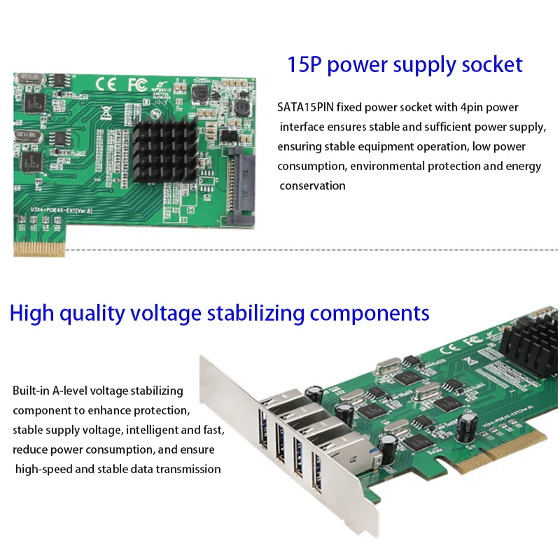 PCIE zu 4-Port USB-Adapter Kartenspiel PCIE-Karten-Controller Extender PCIE-Konverter Erweiterungs karte Riser-Karte PCI Express USB-Hub