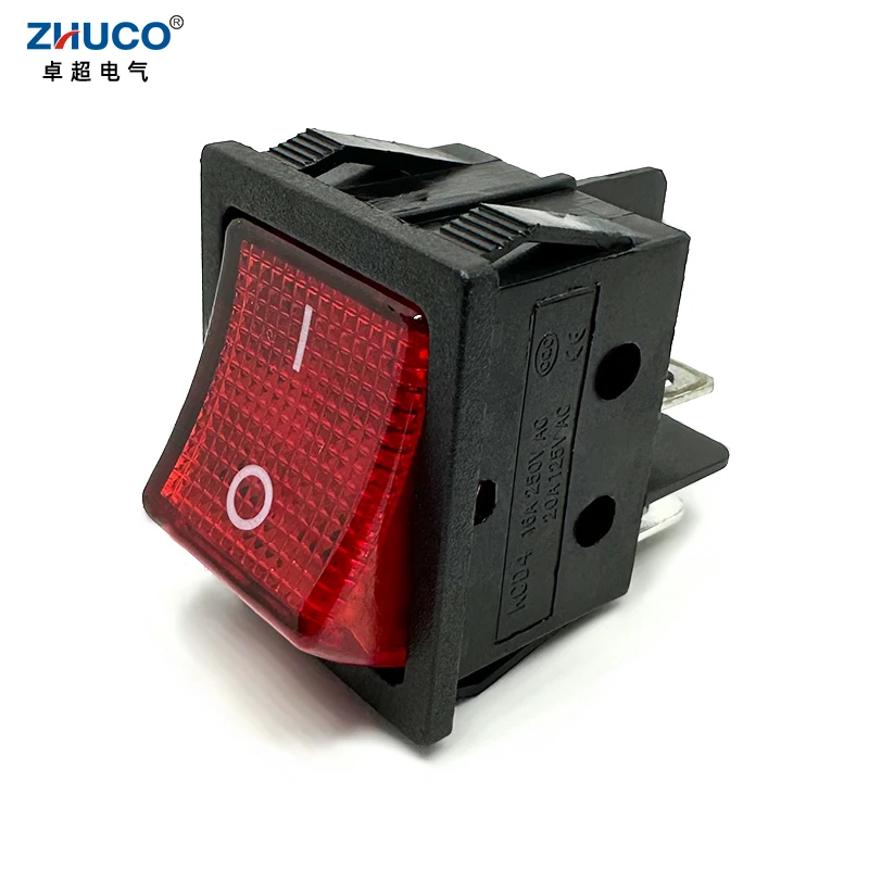 1PC KCD4-201NB-4P-R 30X22mm Mounted Hole 4 Pins DPST ON OFF Power Rocker Switch Heavy Duty 15A 250VAC With 220V Red LED Light