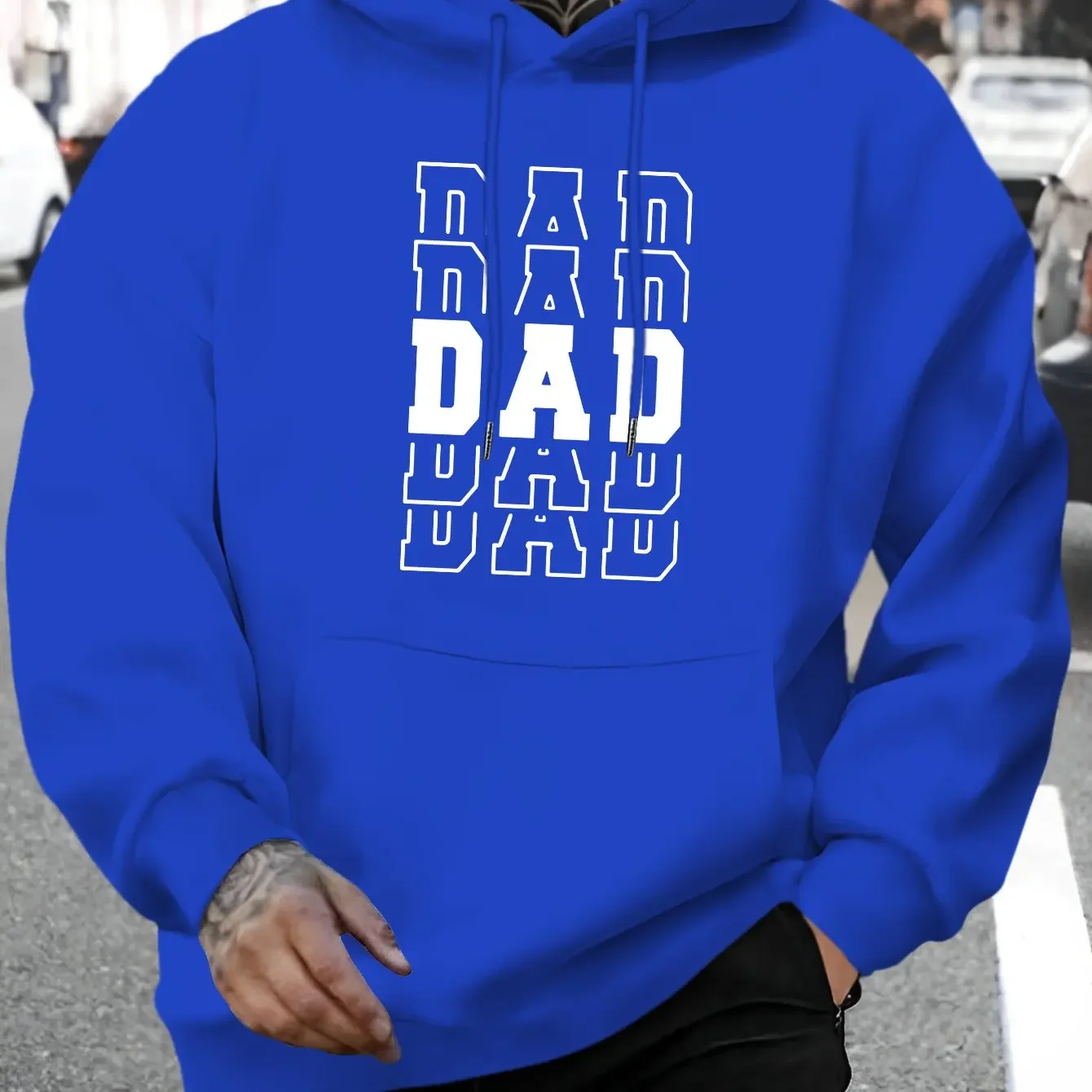 Classic Black Stacked Bold DAD Letter Print Hoodie For Men Oversized Drawstring Father's Day Daily Streetwear Pullover