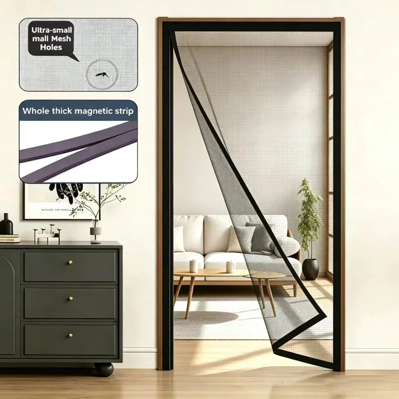 Moustiquaire de porte invisible d'été à bande magnétique avec boucle adhésive magnétique, sans perçage, pour chambre à coucher