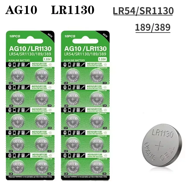 AG10 LR1130 LR54 389 SR113 189 1.5V Button Coin Cell Battery Car Wind Wheel Toys Watch Calculator Batteries