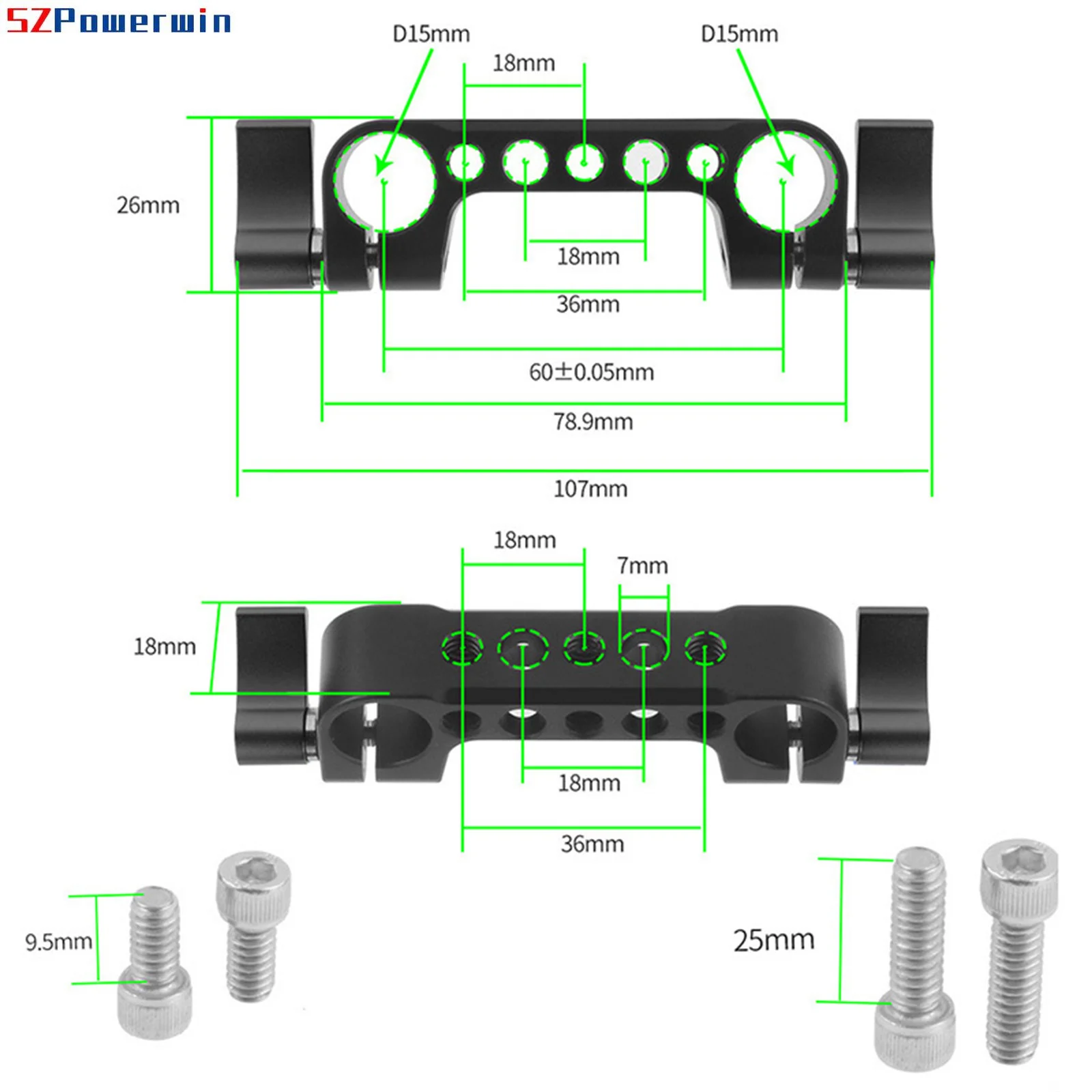 Adaptador de montagem de braçadeira de haste dupla, trilho de 15mm, acessórios de expansão para câmera dslr, gaiola, placa de base, suporte, kit de sistema de fotografia