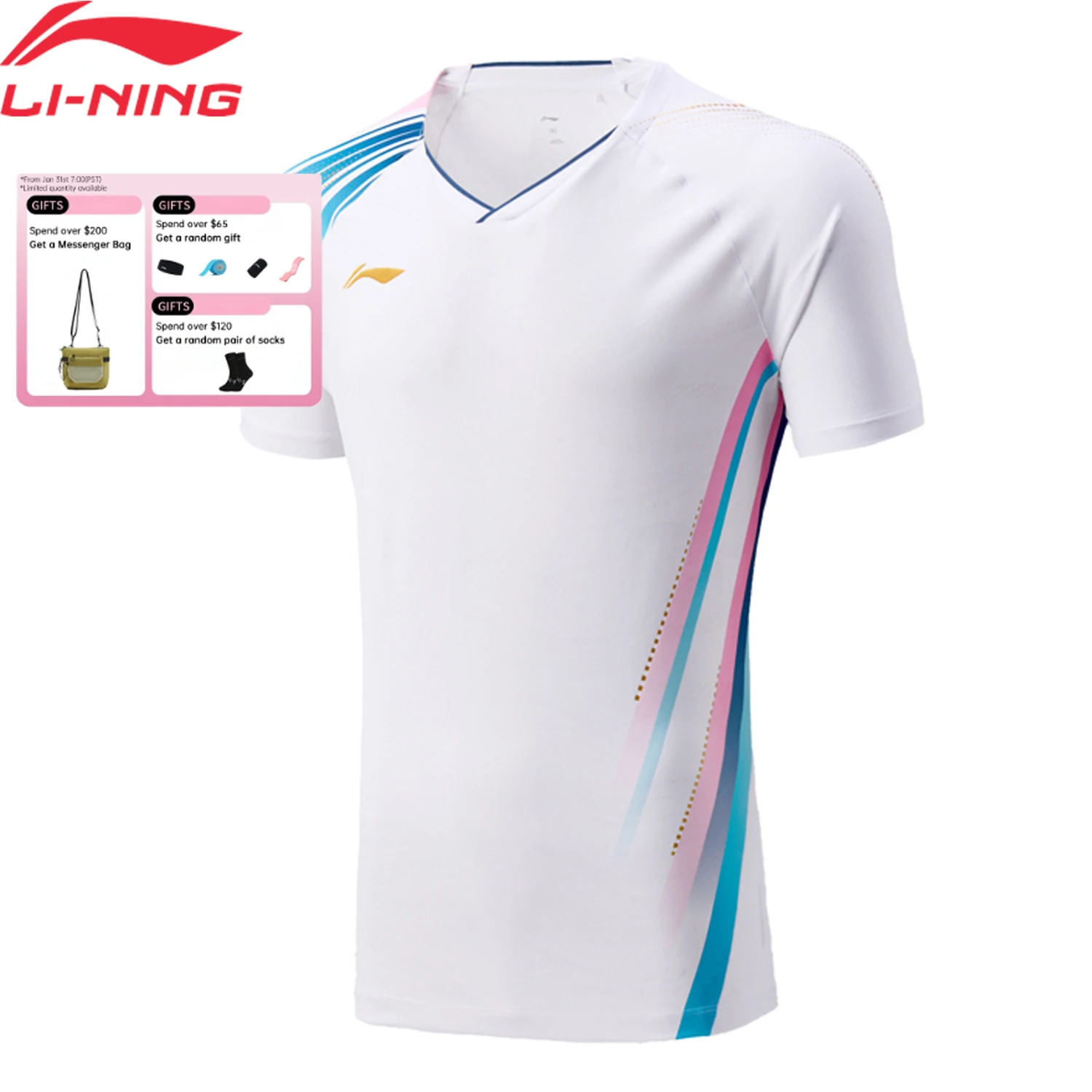

Li-Ning Unisex Badminton Jersey LN BACTERIA PROOF & LN FAST DRY 93%Polyester 7%Elastane LiNing Competition Tee Tops AAYV165