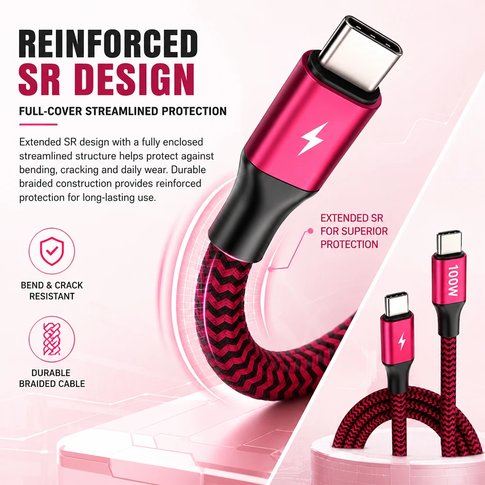 BEIXY 100W PD USB C to USB C Fast Charging Cable 5A Braided Type-C Data Sync Cord for iPhone Duo 18 17 16 15 Samsung S25 Pixel