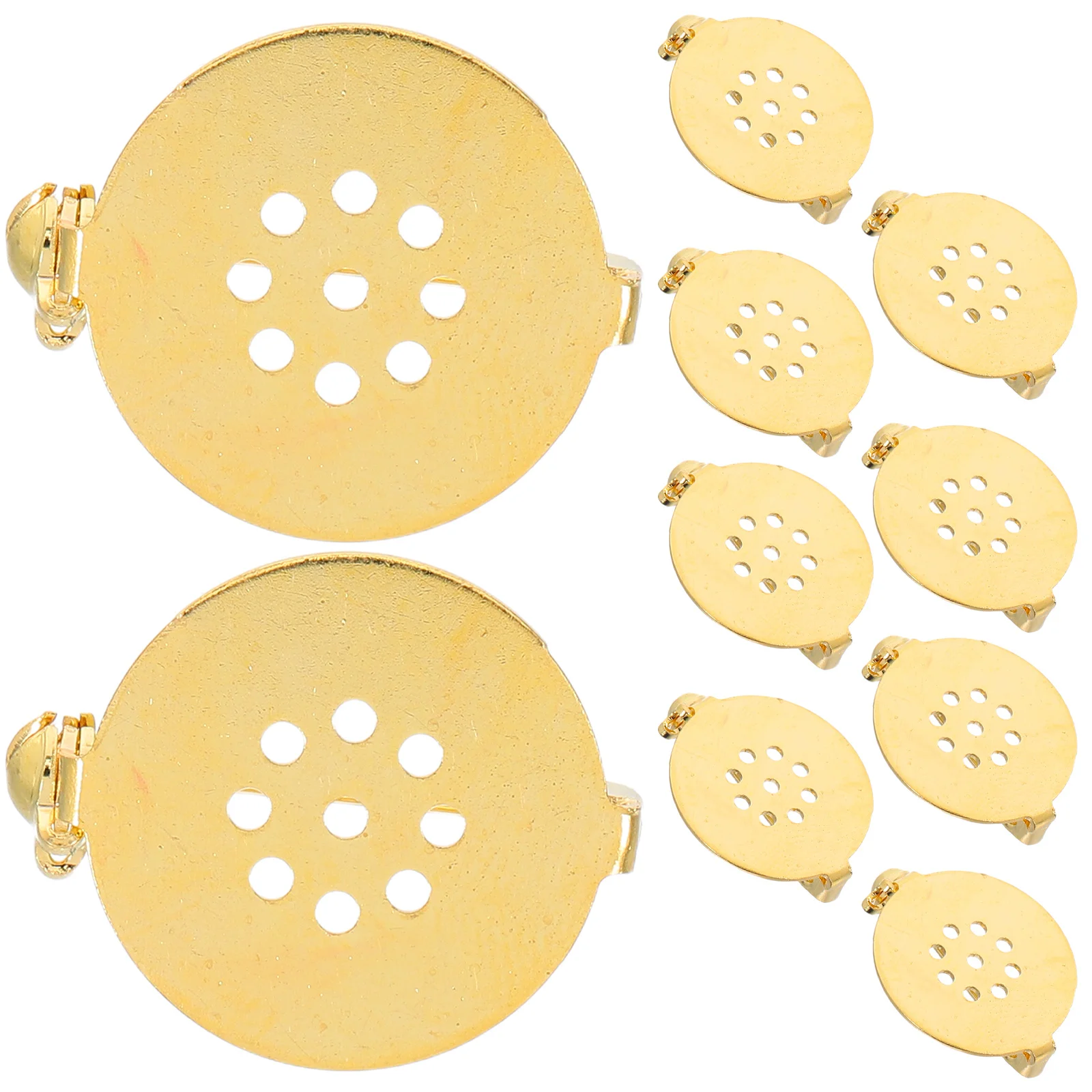 

10Pcs Round Brooch Base Copper Tray 9-Hole Structure Locking Safety Pin Clasp for DIY Brooch Corsage Jewelry Crafts