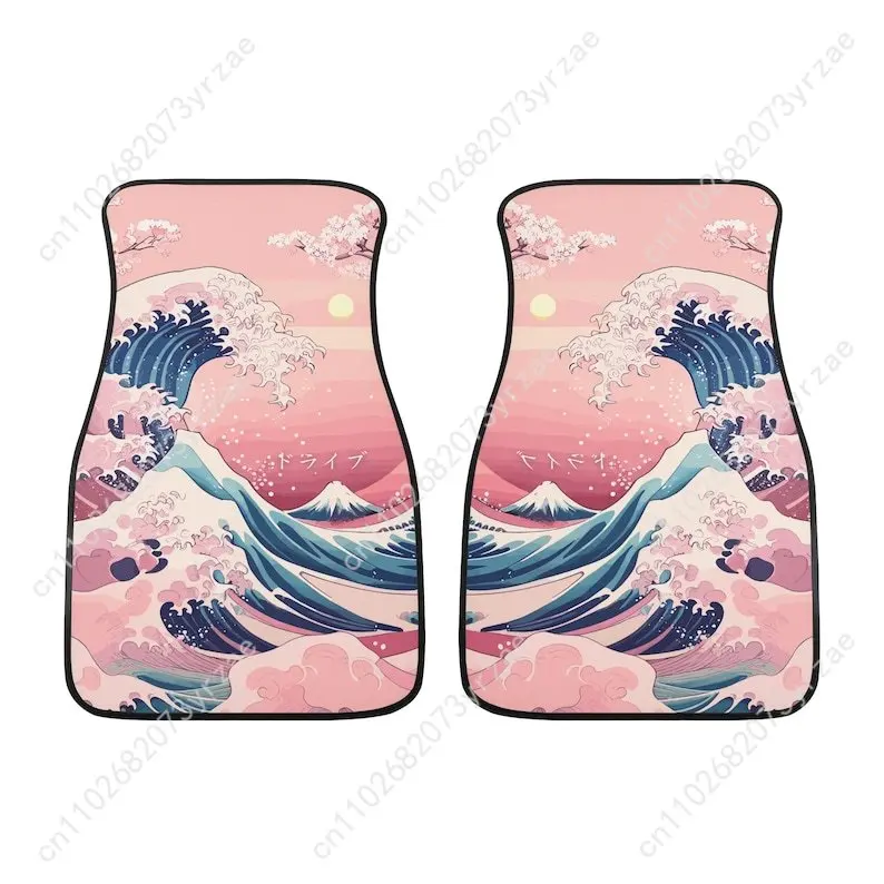 

Kanagawa Wave 4pcs Universal Car Floor Mats All-Season Fashionable Auto Interio Absorbent Non-Slip Washable Car Floor Mats