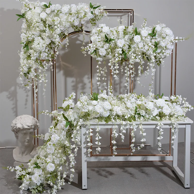 

Hanging lily of the valley floral wedding stage background
