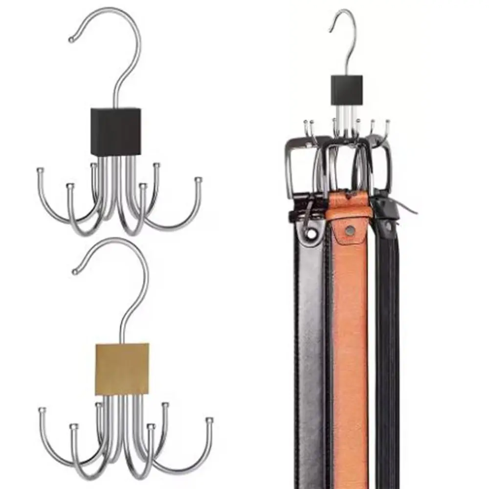 

5Pcs Stainless Steel Metal Clothes 6 Claw Hooks Hanging 360 Rotatable Belt Hanger Space Saving Large Capacity Scarf Rack Pants