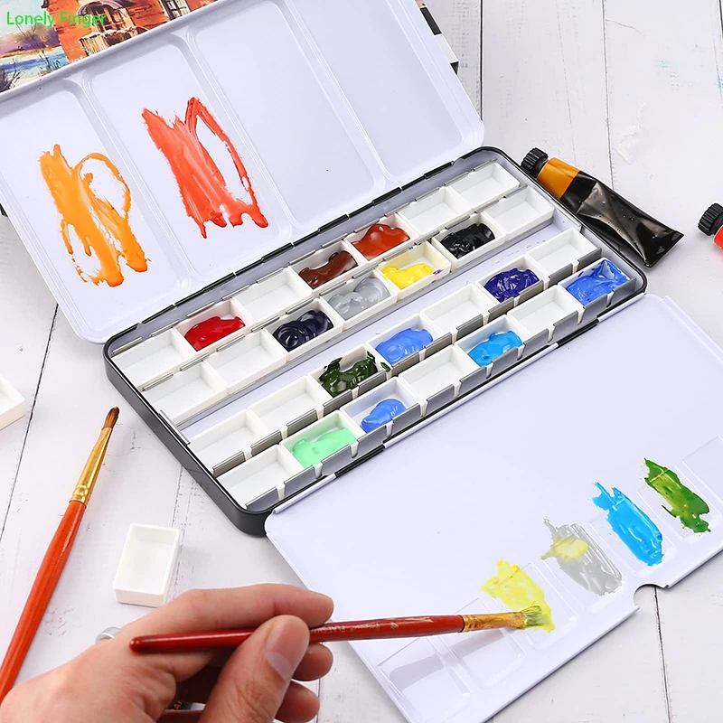 Empty Metal Watercolor Palette Tin Box Palette Paint Case with 28PCS Full Pans Fold-Out Palette Holds for DIY Watercolor Travel view 5