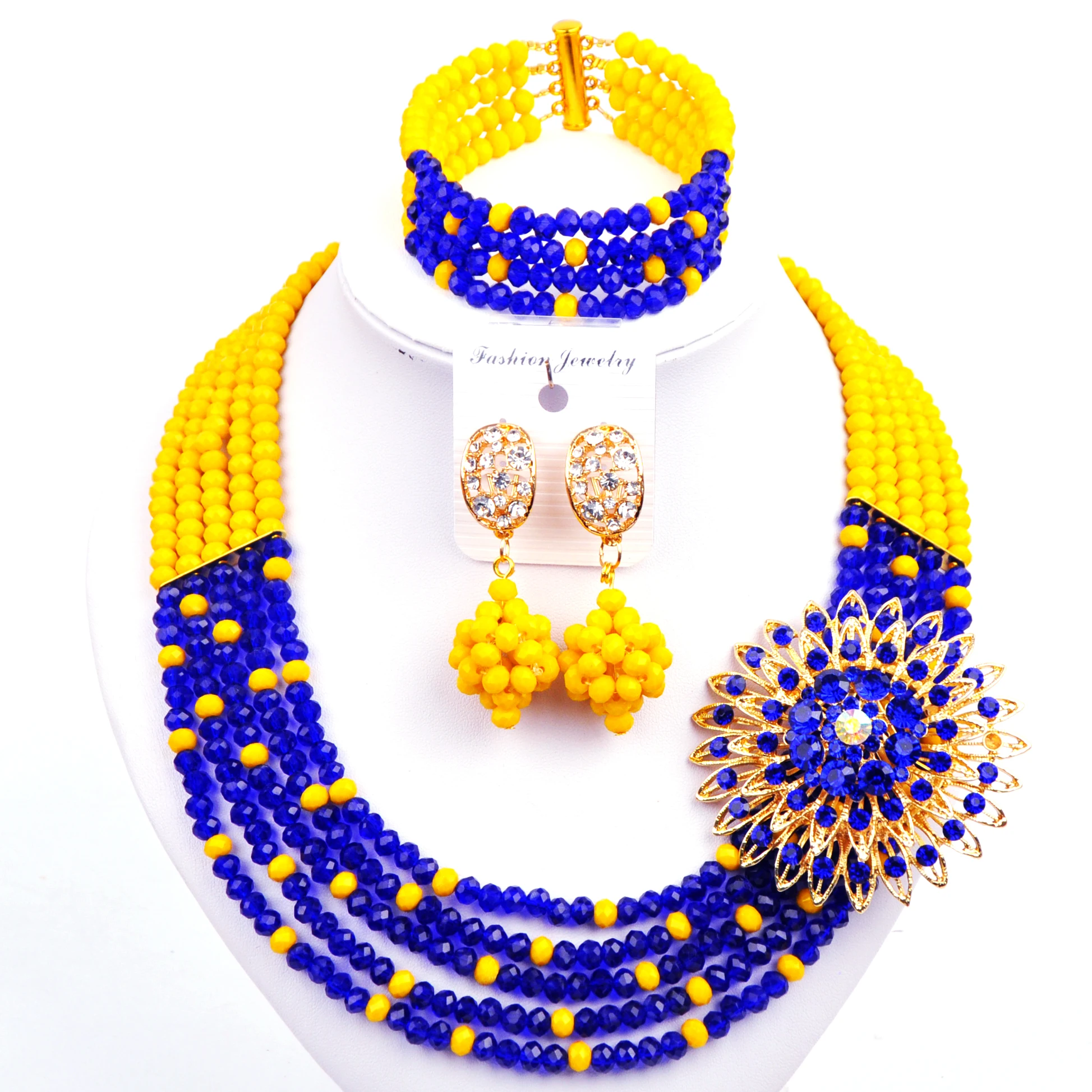 

Nigerian wedding set African bridal accessories Crystal bead necklace bracelet earrings