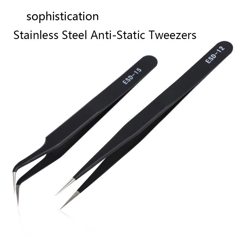 1/2Pcs Stainless Steel Curved Straight Black Tweezer Nail Art Rhinestones Nipper Picking Tool Sequins Beads