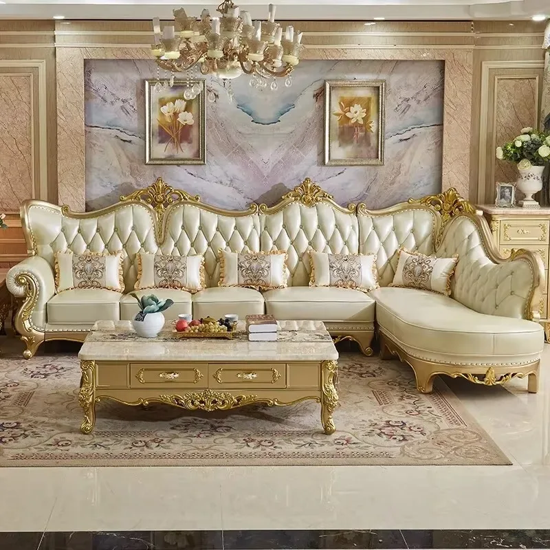European Beige Living Room Sofas Aesthetic Quality French Oversized Weird Lazy Sofa Luxury L Shaped Bank Woonkamer Furniture