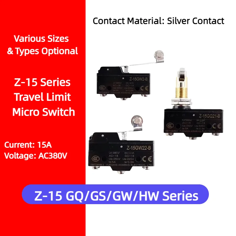 Z-15GQ/GS/GW2 Silver Contact Micro Limit Switch Mini Position Switch Industrial Control Accessory for Packing Machine