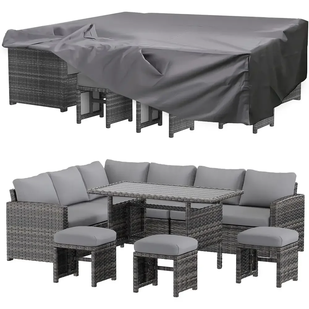 

7-Piece Outdoor Patio Furniture Set with Waterproof Cover, Sectional Sofa with All-Weather Wicker Rattan, Dining Table and Chair