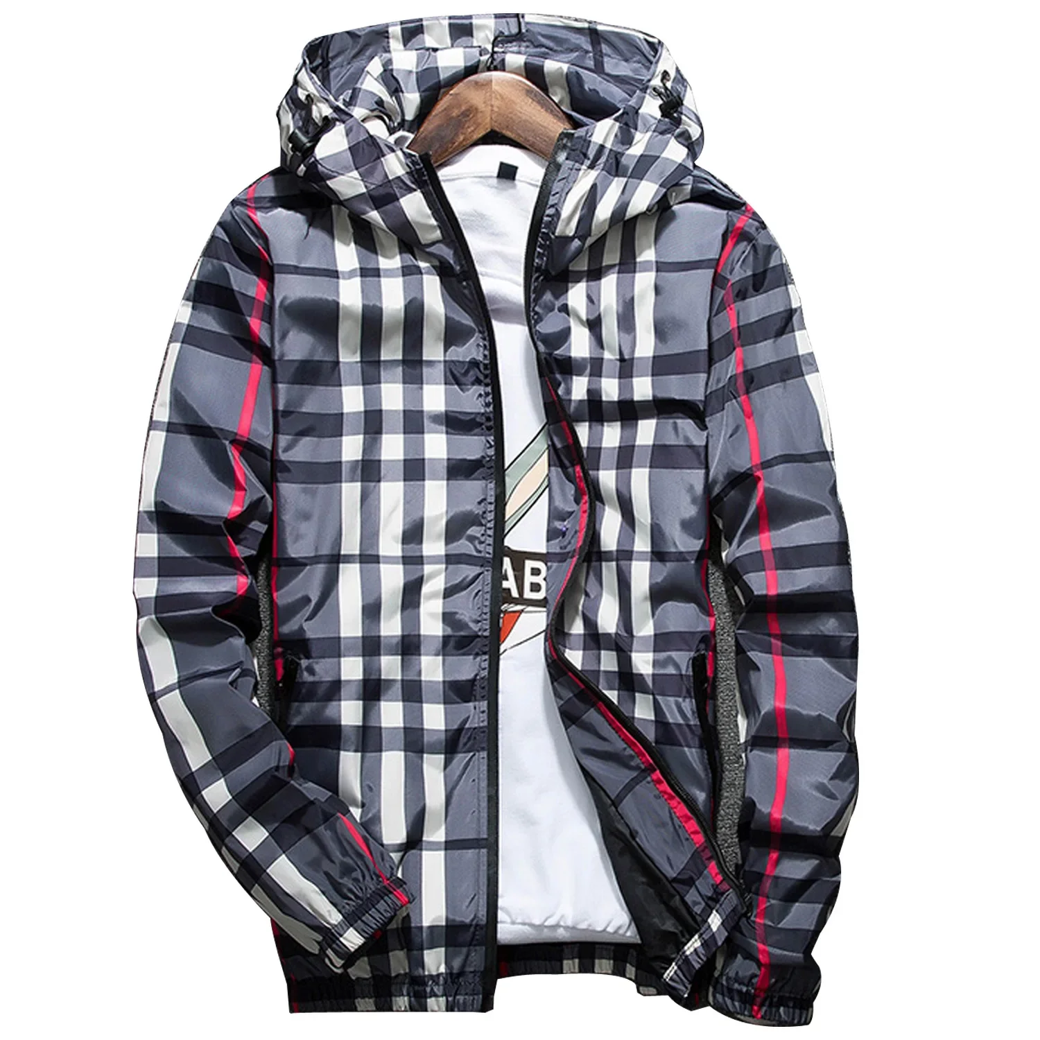 

Plaid Striped Hooded Coat Fashion Casual Quality Fabric Breathable Comfortable Durable Standard Tall Thin black trench coat Man