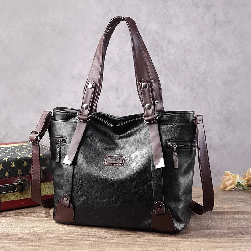 

Nesitu A4 Women Handbag Purse Lady PU Leather Shoulder Messenger Bag Vintage Large Capacity Black Red Brown Green M311