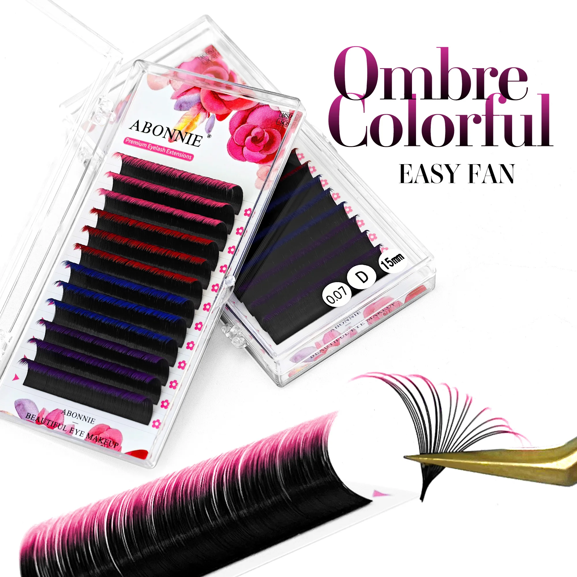 Black Ombre Colored Easy Fan Colorful Eyelash Extensions Mega Volume Set Automatic Fanning Lashes Blooming Fan Like Butter