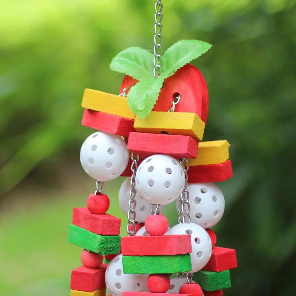 Medium Parrot Bird Block Toys Natural Wood Rope Bell Chew Swing for Cage Exercise and Beak Grooming