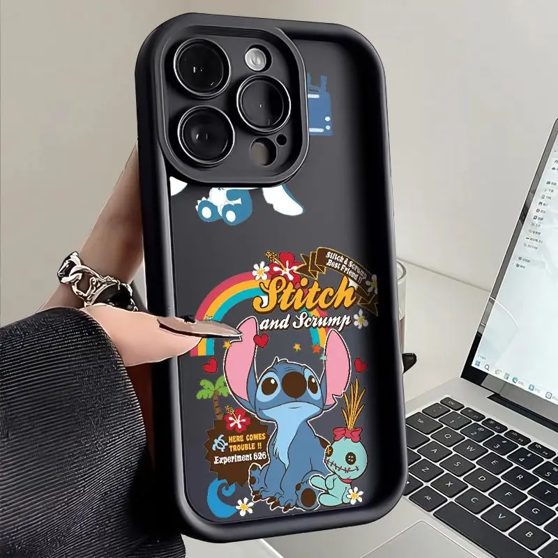 Disney Stitch Looking Up At The Rainbow Phone Case For iPhone 15 14 13 12 11 Pro XR XS MAX 12 13Mini 7 8 Plus Lovely Cover Y2K