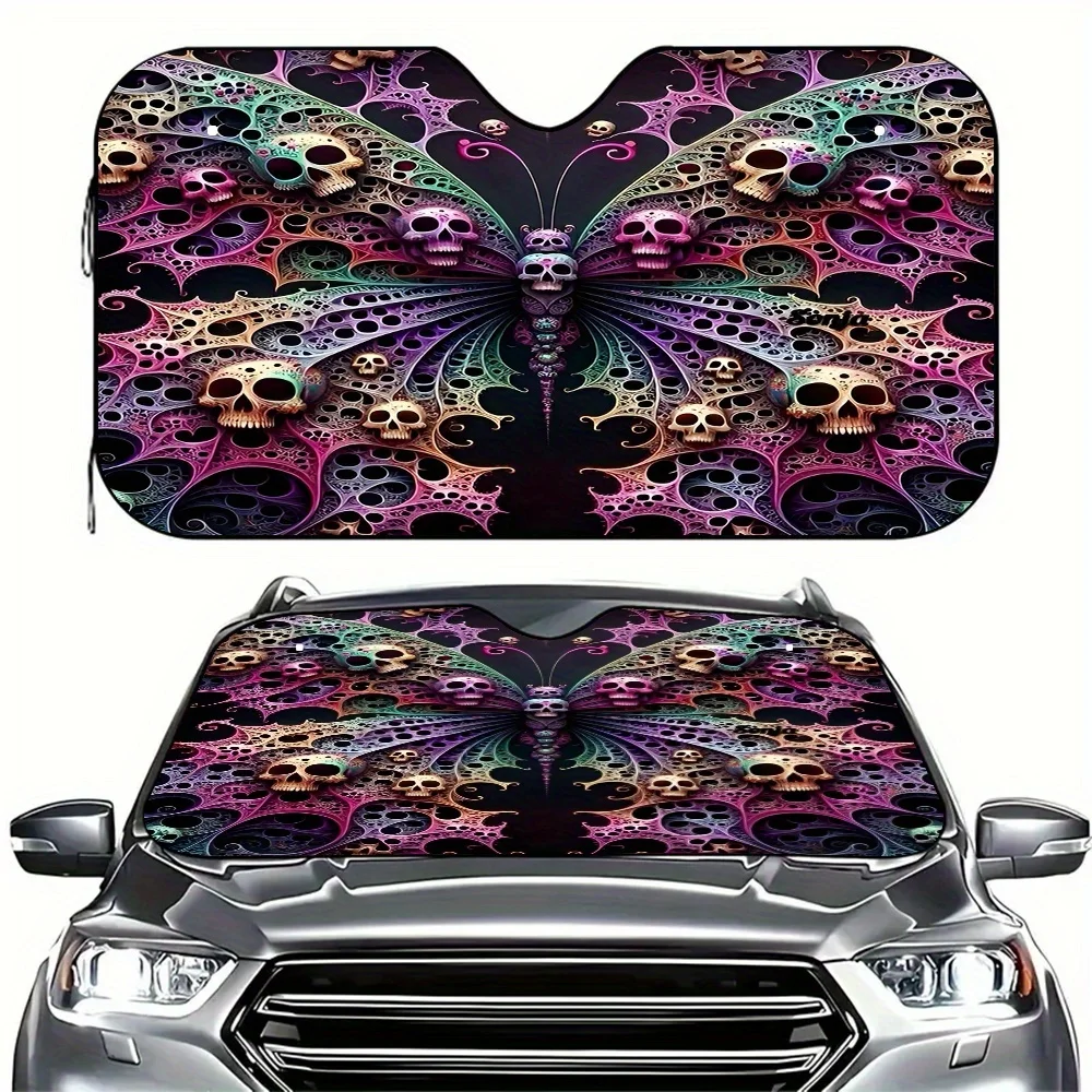 Parasol para coche con Mandala fractal de calavera, bloqueo UV y reflectante térmico, con diseño plegable, apto para SUV, Truc, 1 ud.