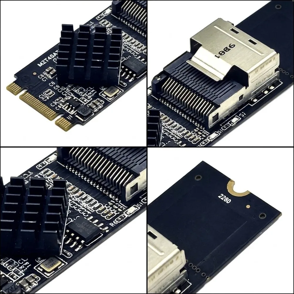 For M.2 For Nvme To SFF-8087 Expansion Card 4 Port 6Gbps For Sata Adapter With Heatsink For Windows For Linux Server Storage