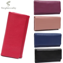 Women Fashion Chic Elegant Genuine Leather Wallet Solid Color Bifold Phone Purse Multi Cardslot Functional Daily Casual Portable