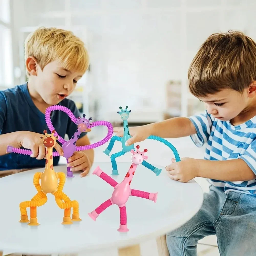 Pop Tubes Giraffe Toys with Suction Cups 4 pcs Shape Changing Sensory Fidget Toys for Kids Hours of Fun Play and Learning