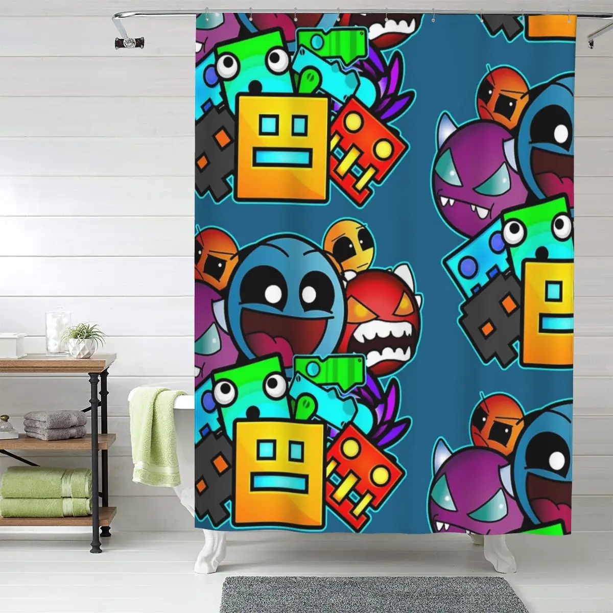 

Занавеска для душа Geometry Dash Old School Gaming, полиэстеровая, водонепроницаемая, для ванной комнаты, с крючками