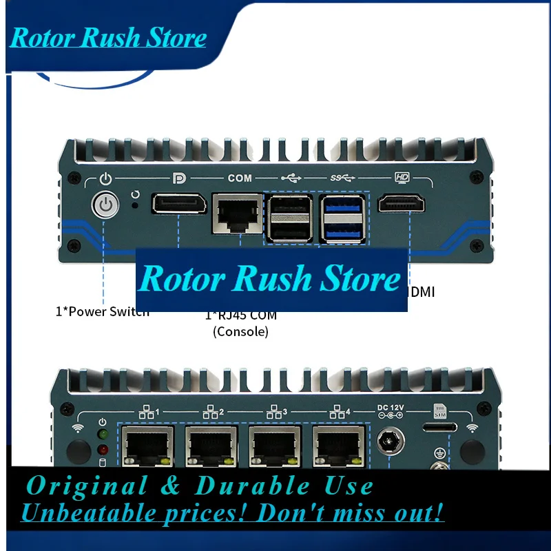 RoRuSN100 Fanless Mini Server With Micro Firewall DDR4 3200 Memory Industrial Computer Pfsense VPN Router For Multi-LAN Network