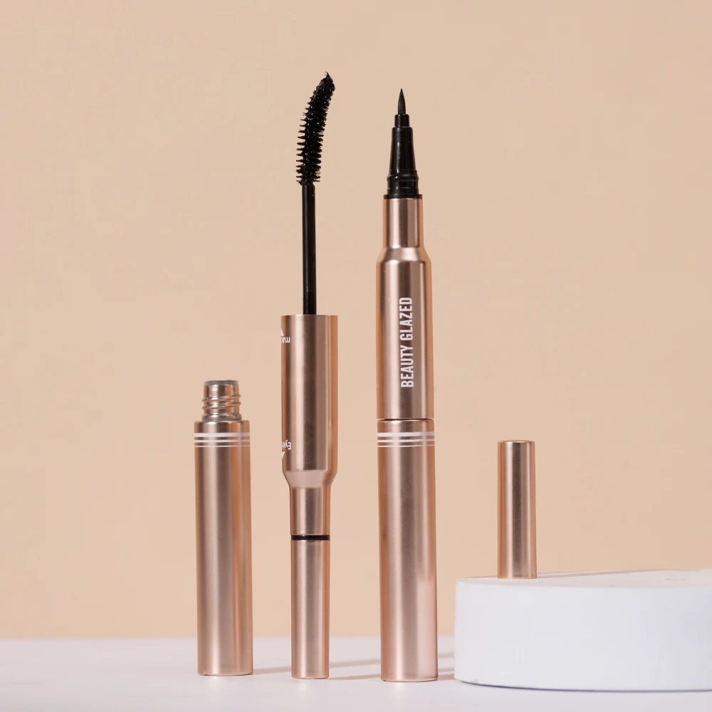 Beauty Glazed Bushy Big Eyes Eyeliner&Mascara,2 In 1 Makeup Pen,Double-ended Waterproof Liner Pencil, Fast Quick Dry Mascara