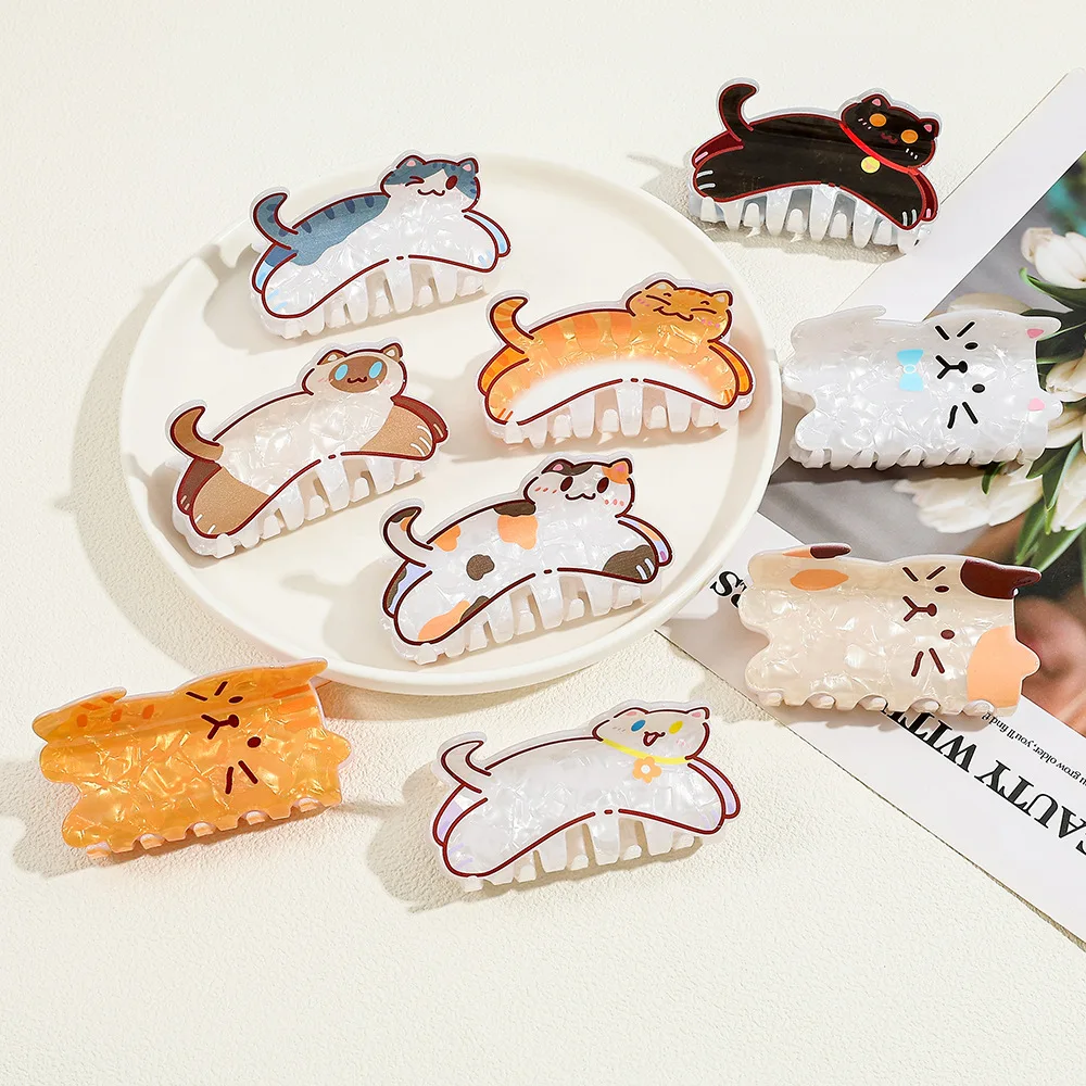 

NC Cute Cat Big Collection Hair Claw Acrylic Animal Series Claw Clips Trendy Kitten Crab Hair Clip Hair Accessories for Girls