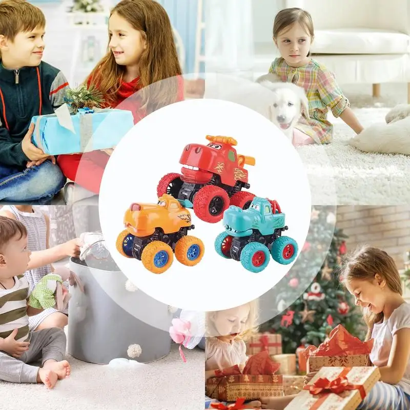 Friction Powered Car Toys 3X Pull Back Animal Trucks Car Toys Set Inertia Toy Early Educational Toddler Vehicle Set For Toddler