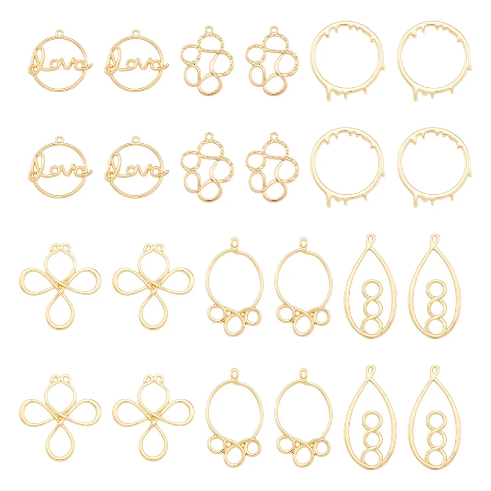 24Pcs/Set Alloy Open Back Bezel Pendants Geometric Hollow Frame Rectangle Ring Charms DIY UV Epoxy Resin Pressed Flower Jewelry