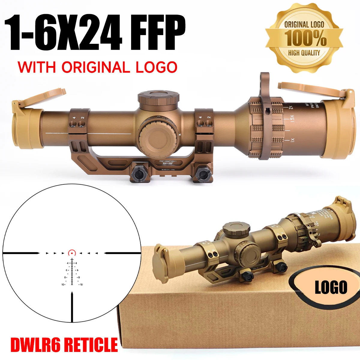 

Hunting 1-6X24mm Tactical 6T SCOPE FFP First Focal Plane Riflescope DWLR6 Illuminated Reticle W/30mm Cantilevered Clamp Mount