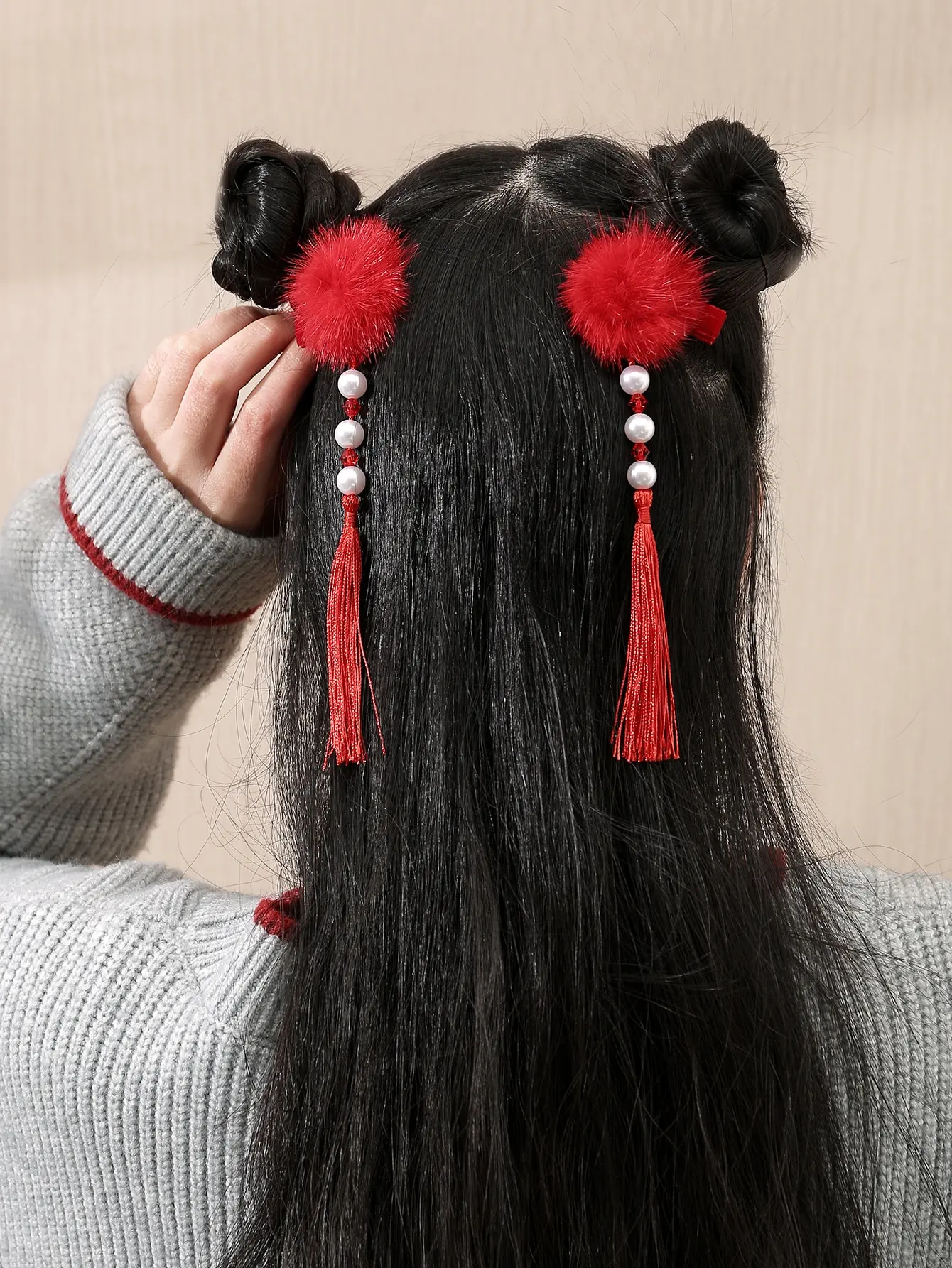 

2pcs Women's Fashion Elegant Red Fur Ball Tassel Hair Clips, Suitable For Daily Wear, Autumn/Winter, New Year, Valentine's Day, Best Gift For Friends, Hair Accessories, Head Accessories, Hairpin