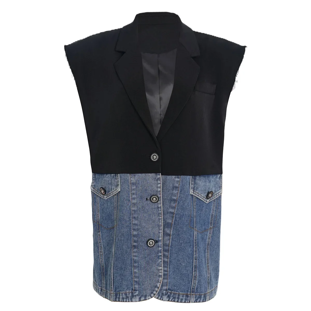 Vintage Fall Winter Spring Vintage Sleeveless Fashion Lady Vest Jackets Blazer Patchwork Denim Casual Waistcoat Women's Coats