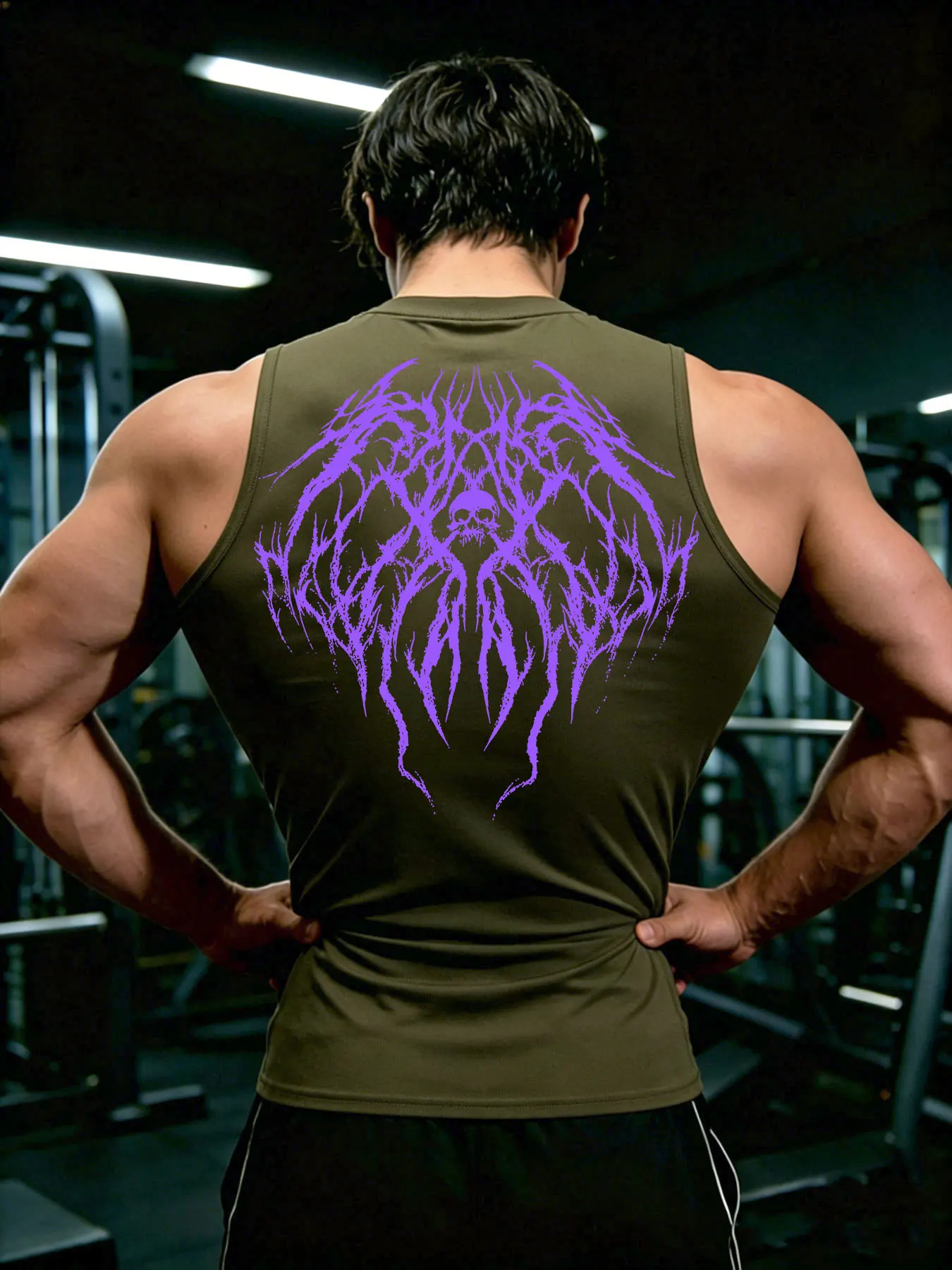 Herren Y2K Dark Gothic Art Print Kompressions-Tanktop, schnelltrocknend, ärmellos, Weste, Fitness, Bodybuilding, Workout, Muskel-Sportoberteil – Detail 10