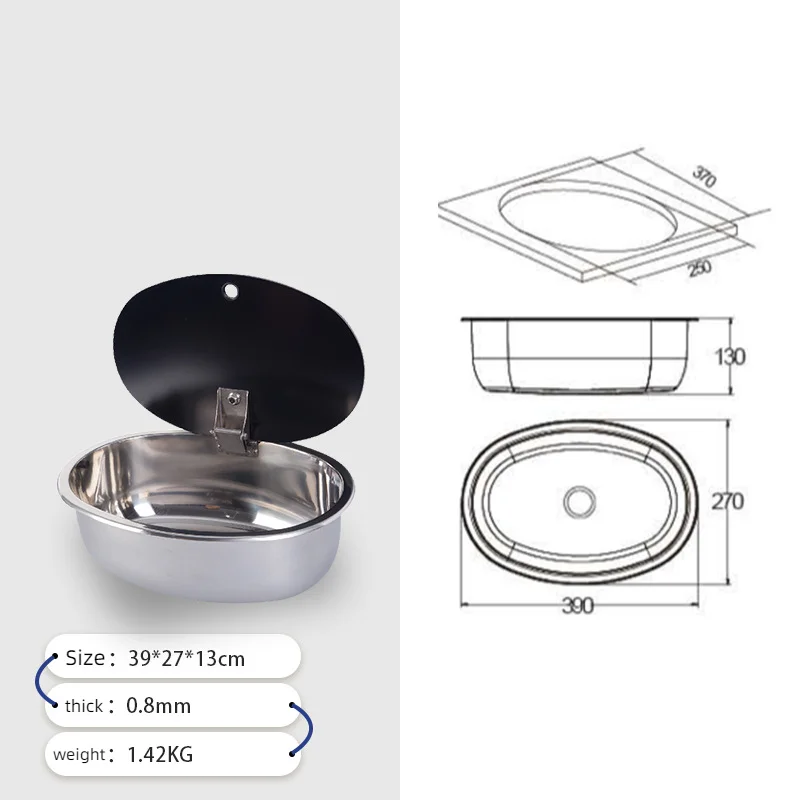 High Quality Stainless Steel RV Yacht Sink with Glass Cover Integrated 304 Material Tempered Glass Modified Hidden Wash Basin