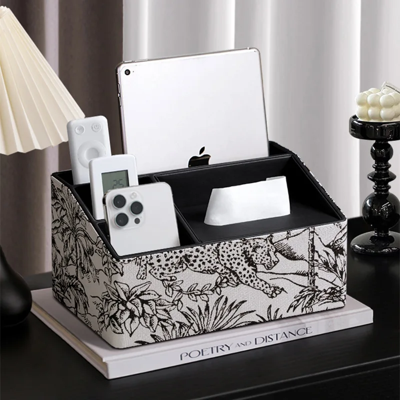 Vintage Forest Leather Remote Control Storage Box Living Room Premium Paper Drawer Box Tea Table Tissue Box Home