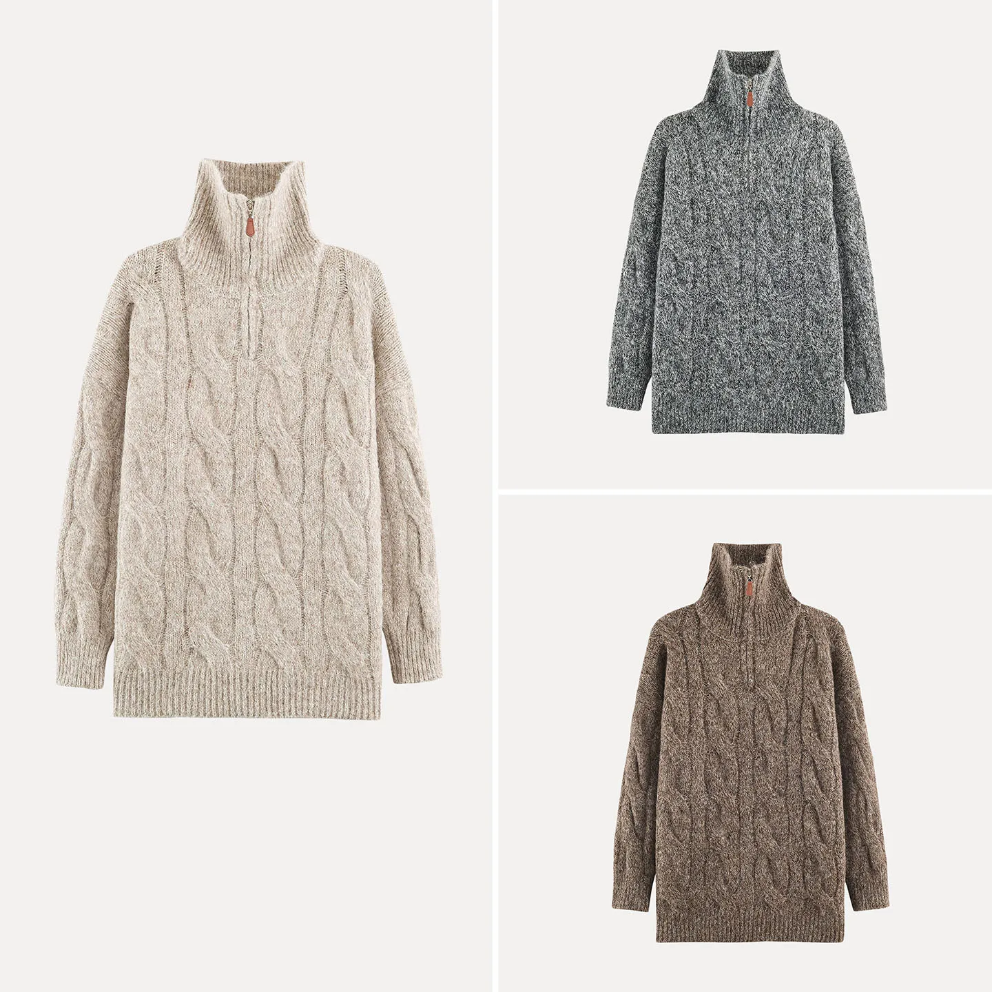 Women's Vintage Knitted Sweater Half Zip Pullover Twist Design Loose Fit Autumn Fashion Casual Wear Zadata Brand