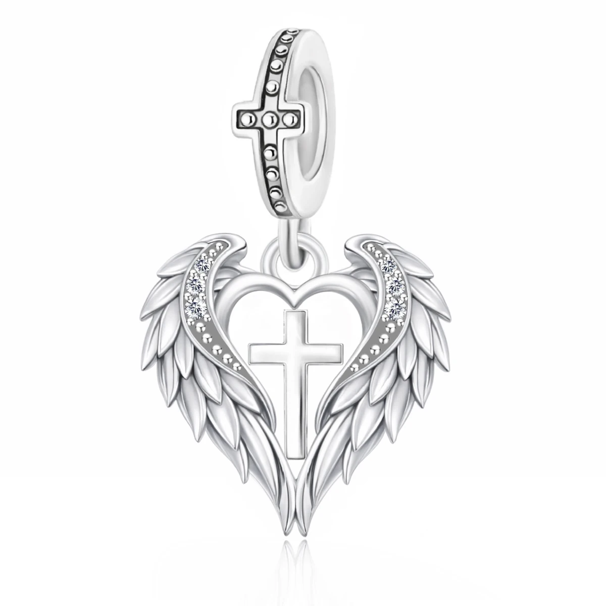 Pan Charms Angel Wing Cross Pendant Charm Guardian Protection Christening Gift for Newborn Baby Shower Birthday Baptism Women