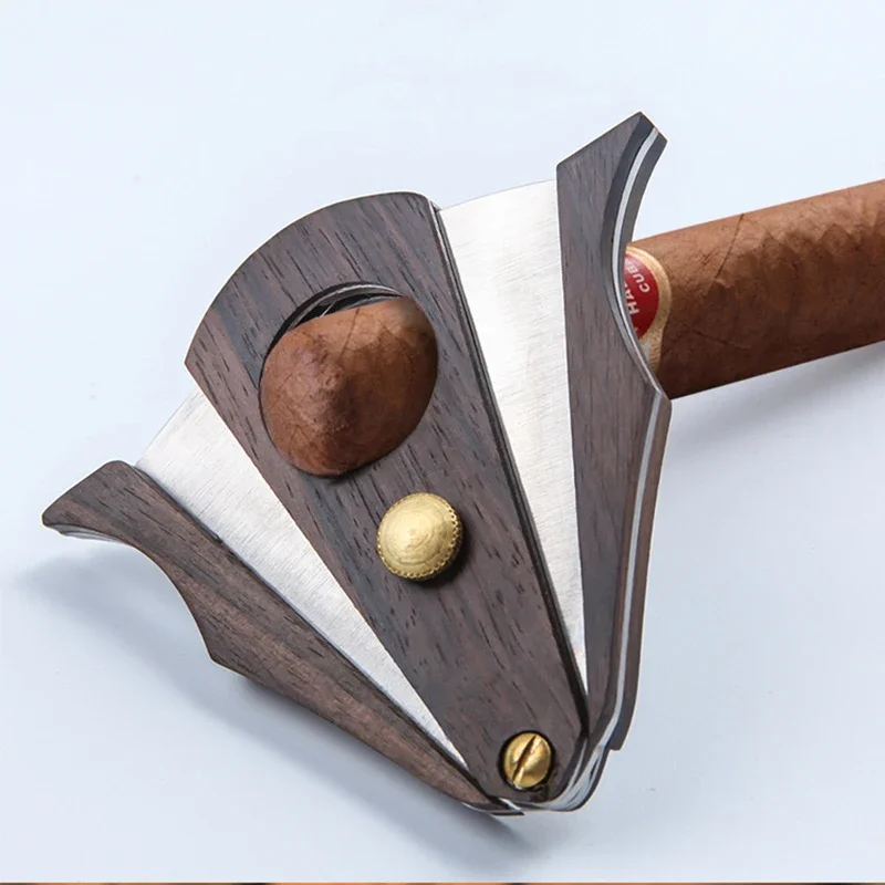 Creative Wooden Cigar Cutter Scissors Stainless Steel Sharp Blade Knife Cigar Puncher Guillotine Smoking Cigar Cutting Tool