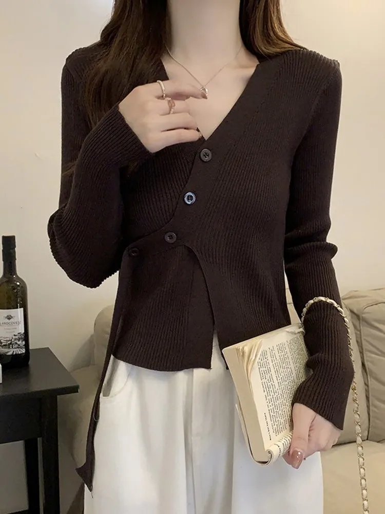 Slim Fit V-Ne Long Sve Gestrickte Pullover frauen Basis Schicht ort Top Frühling Herbst Neue Design Koreanische Sle Pendeln wind