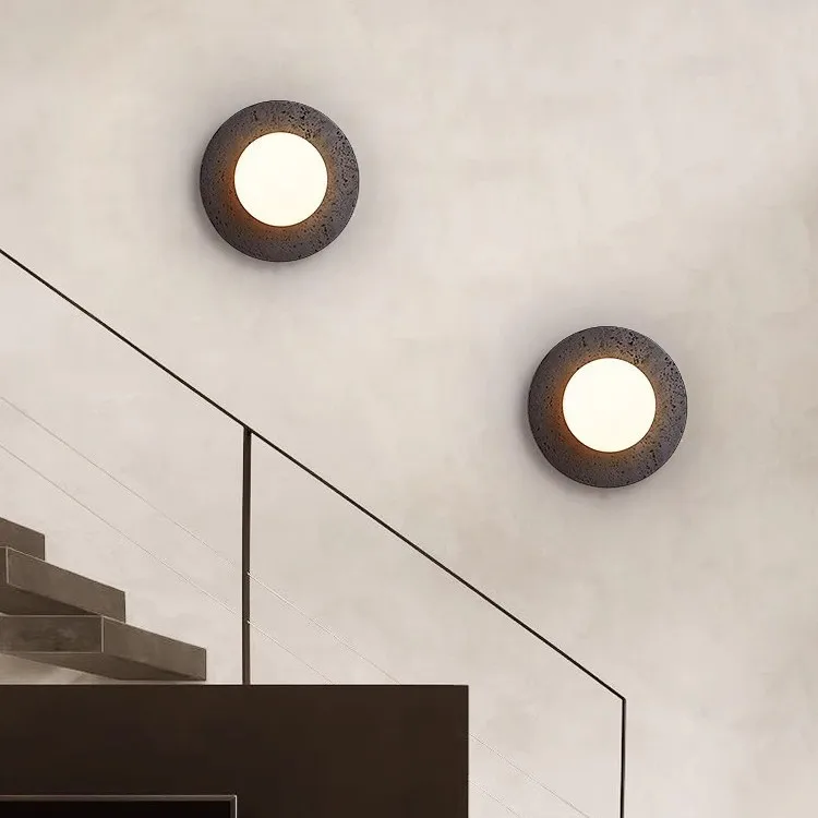 

Japanese-style Wabi-sabi Wind Black Travertine Staircase Wall Lamp, Homestay Entrance Entrance, Bedside Pull Wire Wall Lamp