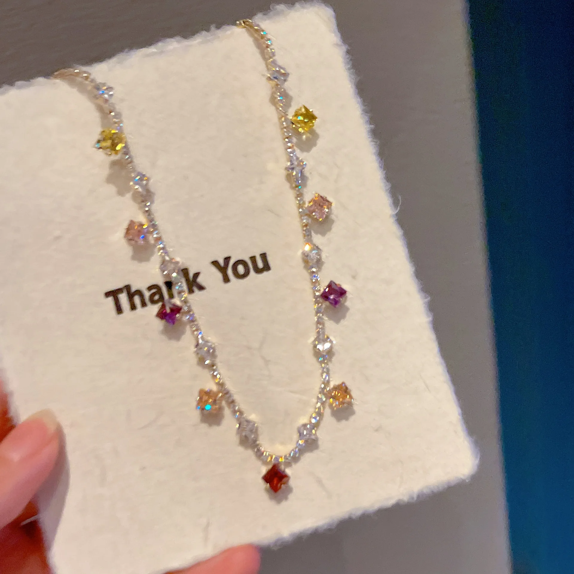

Gemstone Necklace For Women Shine Colored Stone Gold Plated Chain Fashion Jewelry Trendy Wedding Party Accessories