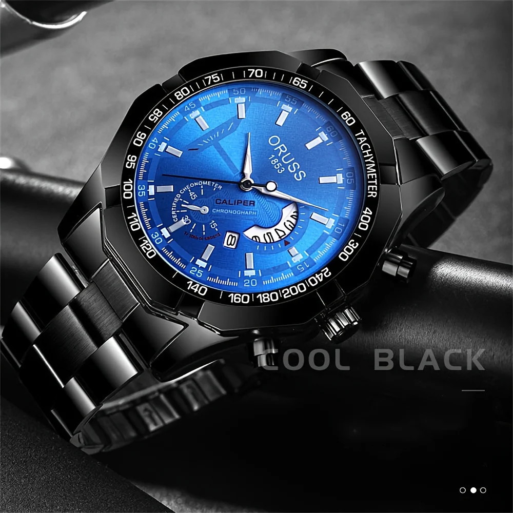 Men\'s watch durable fashion watch calendar big dial new men\'s business watch blue cool