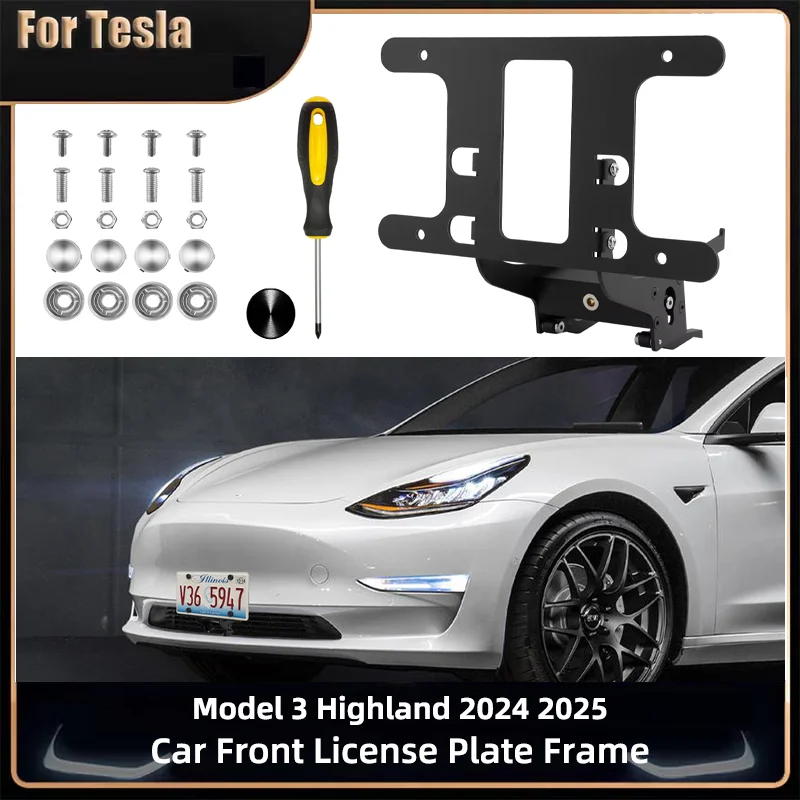

Front License Plate Frame for Tesla Model 3 2024 2025 Highland Mounting Kit with Anti-Theft License Bracket Holder Car Accessory